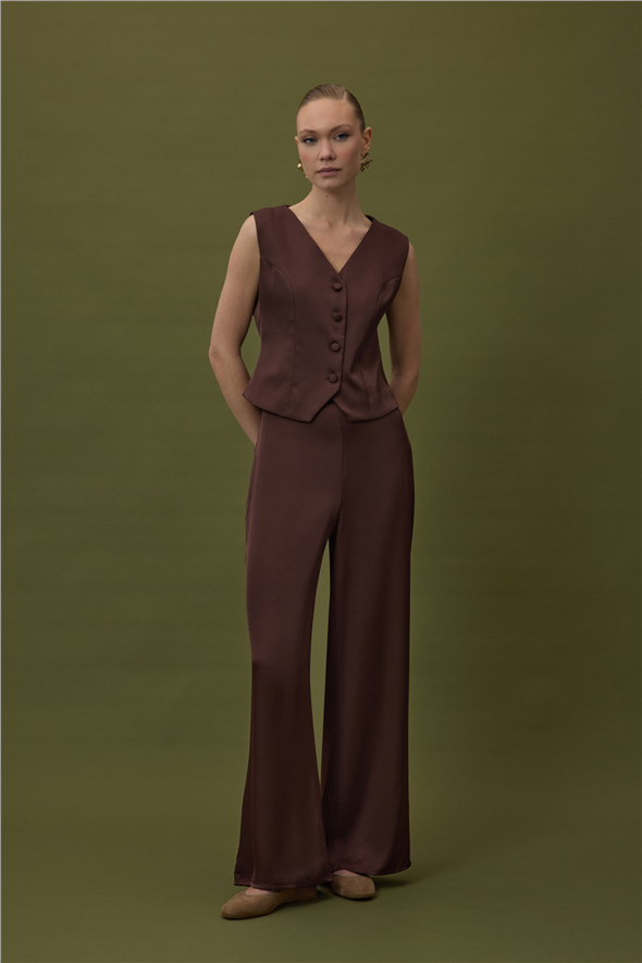 Saten Pantolon - Kahve