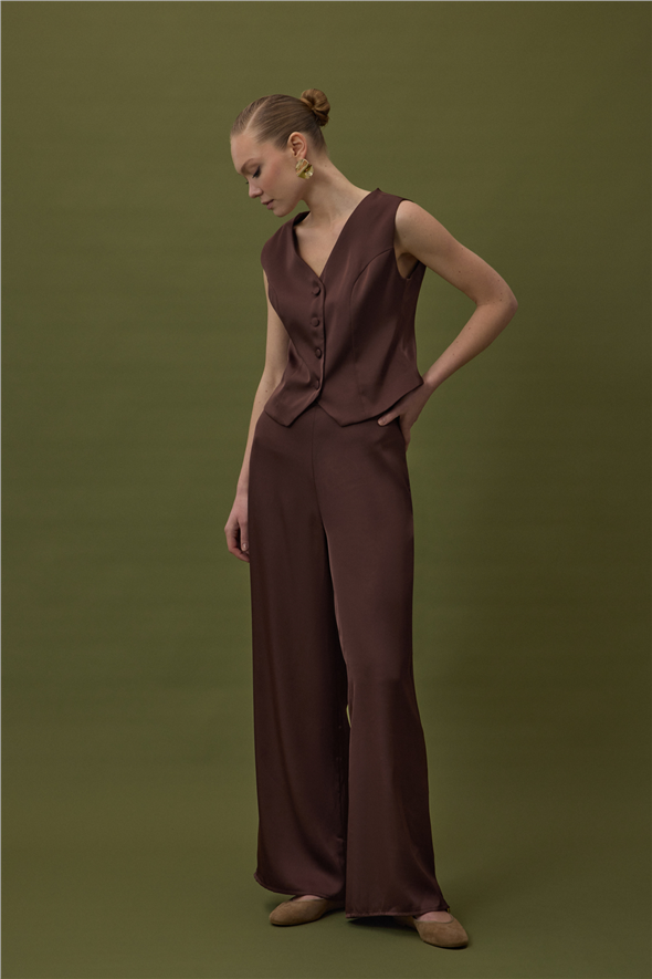 Saten Pantolon - Kahve