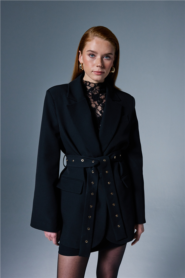 Serana Kuşak Detaylı Ceket - Siyah