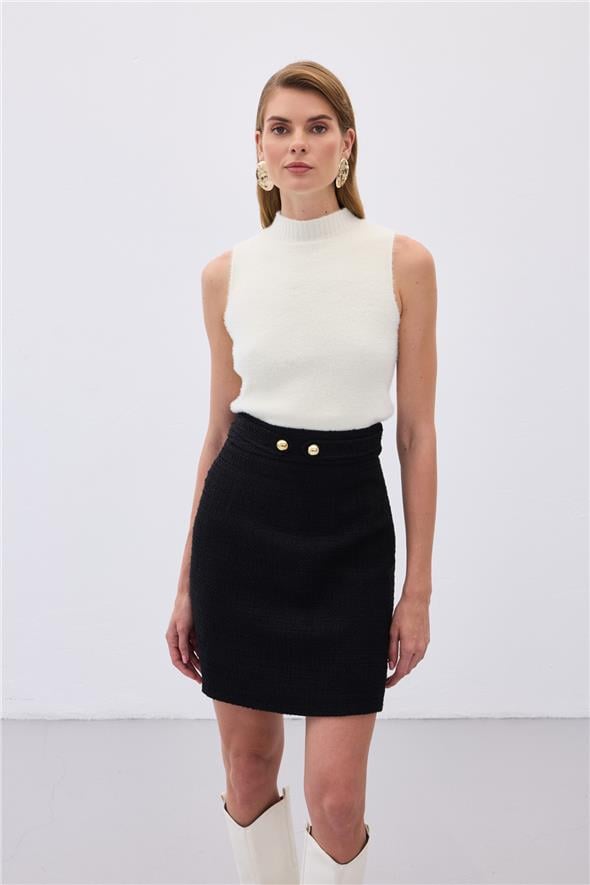 Sıfır Kol Sakallı Triko Bluz - Ekru