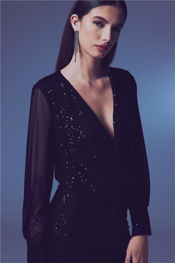 Şifon Kol Bodysuit Bluz - Siyah