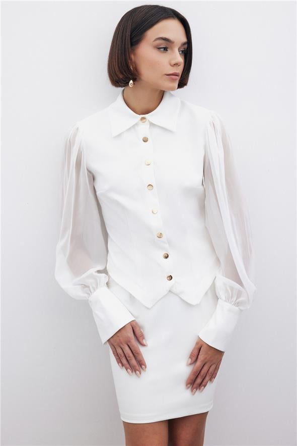 Şifon Kol Gömlek - Ekru