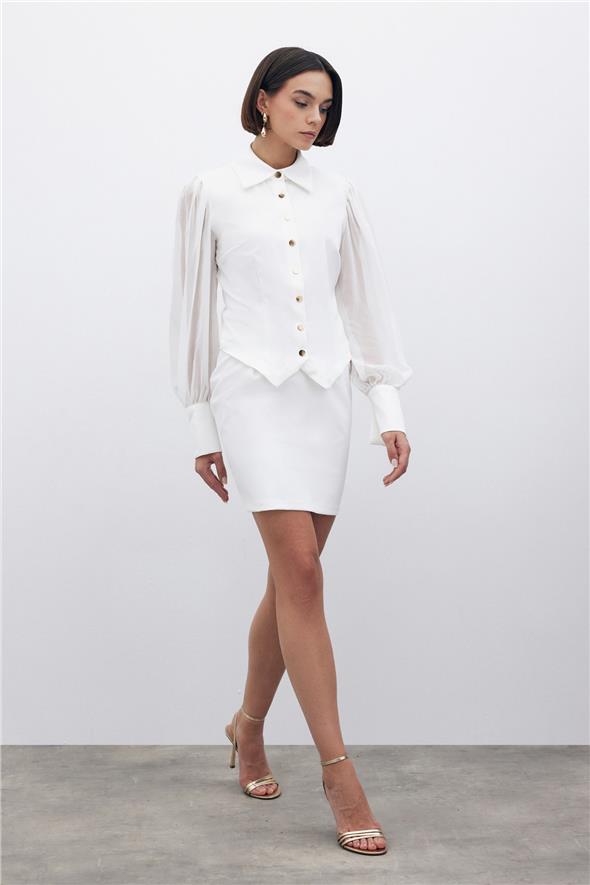 Şifon Kol Gömlek - Ekru