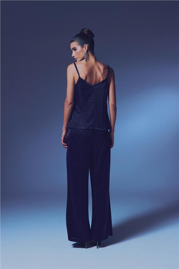 Simli Degaje Yaka Bluz - Lacivert