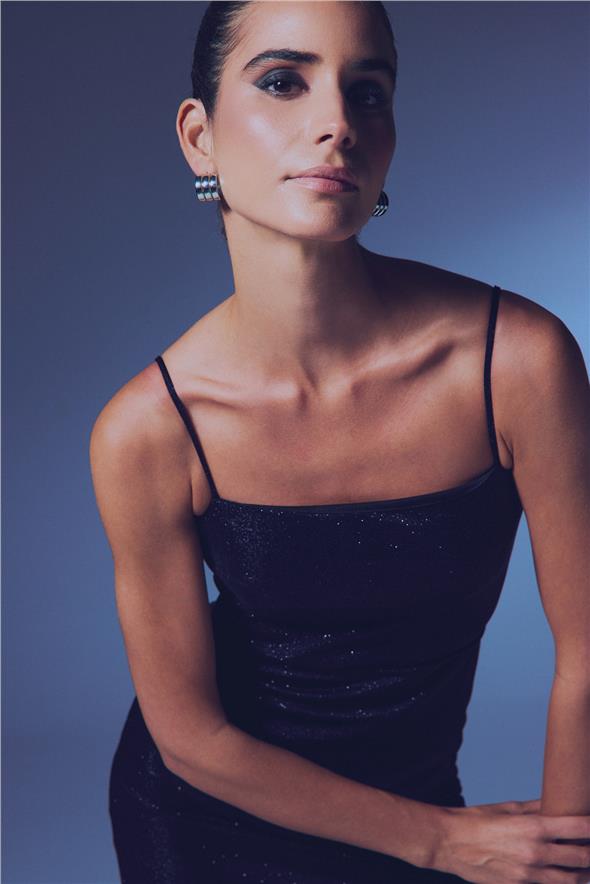 Simli İp Askılı Bodysuit - Siyah