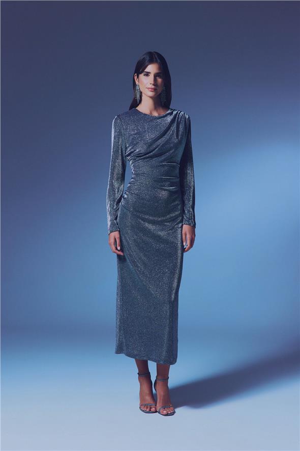 Simli Midi Elbise - Antrasit