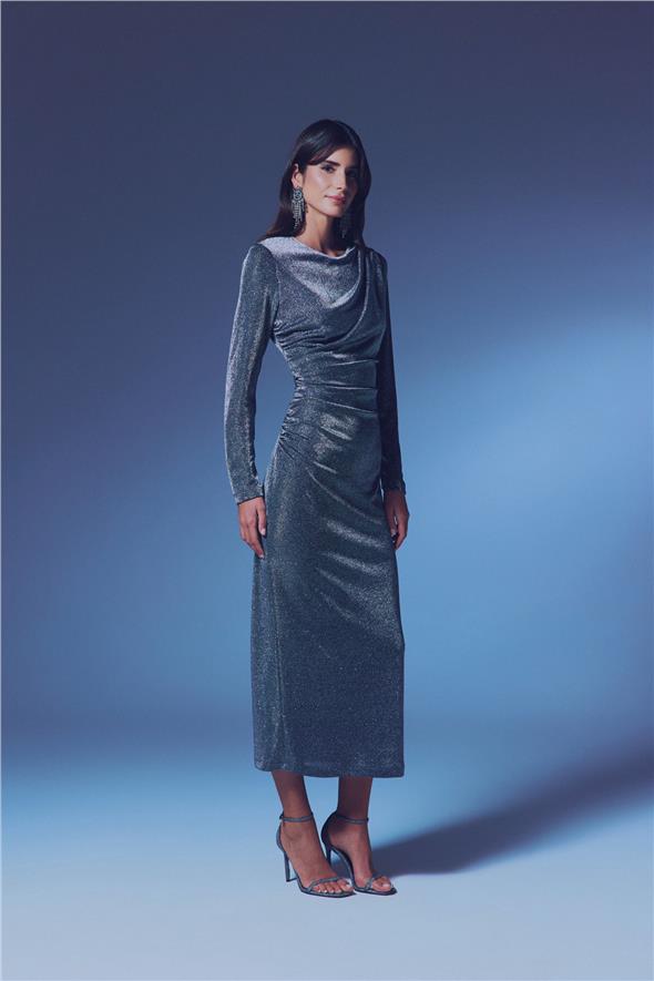 Simli Midi Elbise - Antrasit