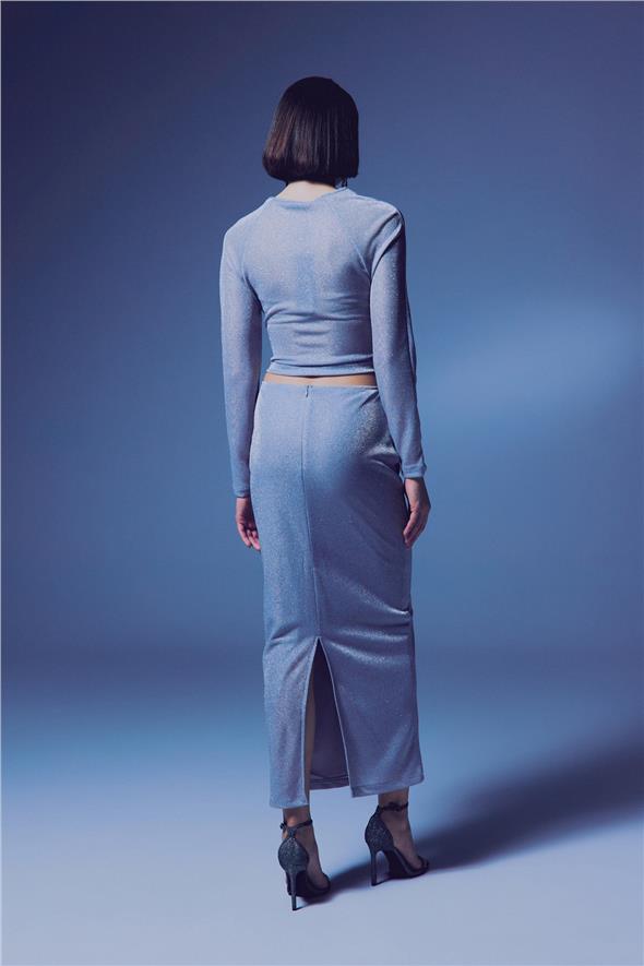 Simli Midi Etek - Gümüş