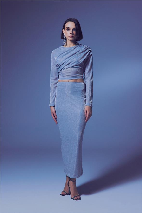 Simli Midi Etek - Gümüş