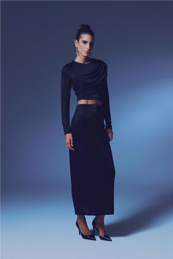 Simli Midi Etek - Siyah