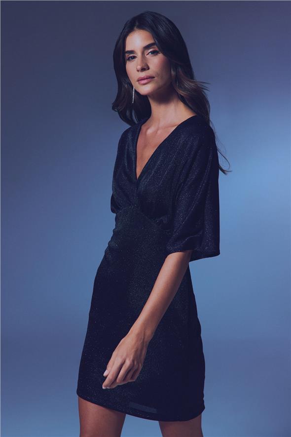 Simli Mini Elbise - Siyah