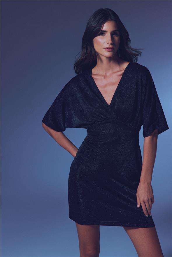 Simli Mini Elbise - Siyah