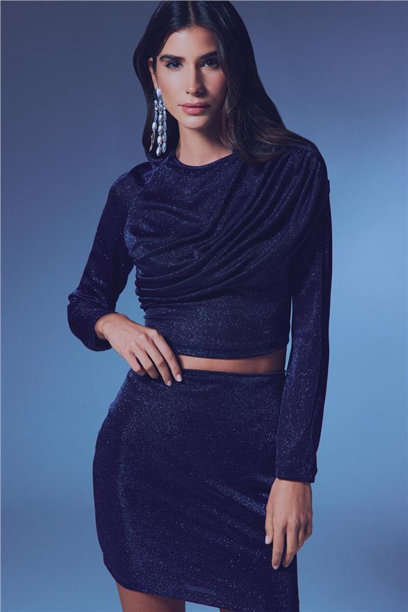 Simli Mini Etek - Lacivert