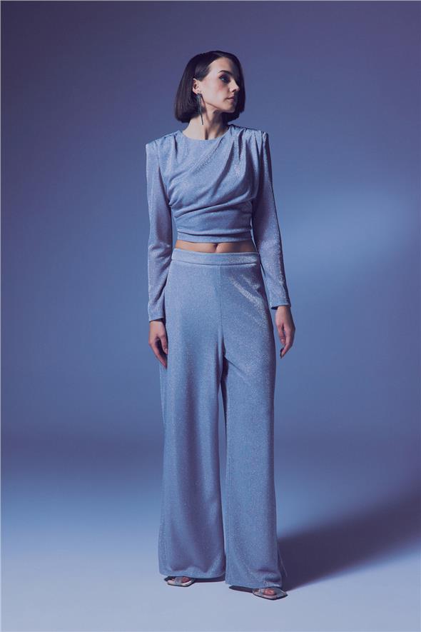 Simli Salaş Pantolon - Gümüş