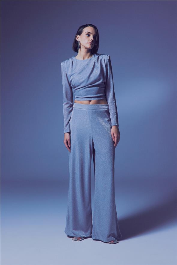 Simli Salaş Pantolon - Gümüş