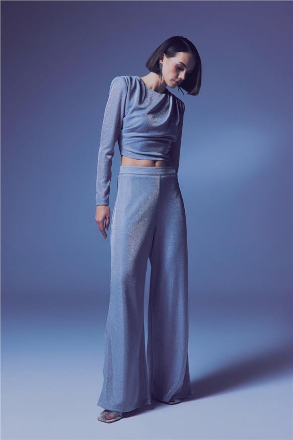 Simli Salaş Pantolon - Gümüş