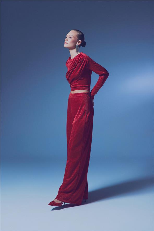 Simli Salaş Pantolon - Kırmızı