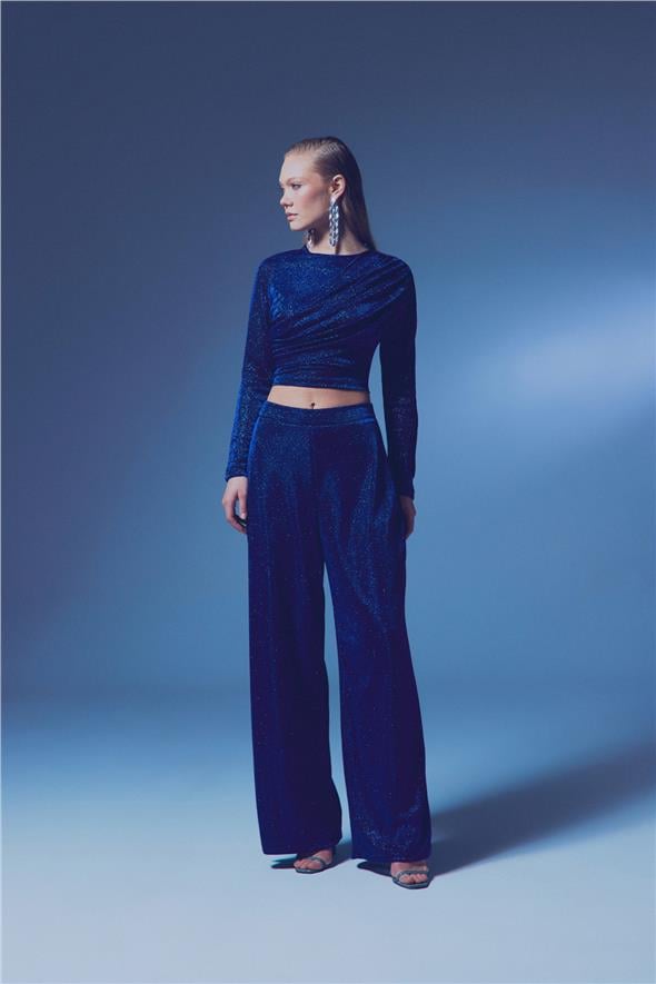 Simli Salaş Pantolon - Sax Mavi