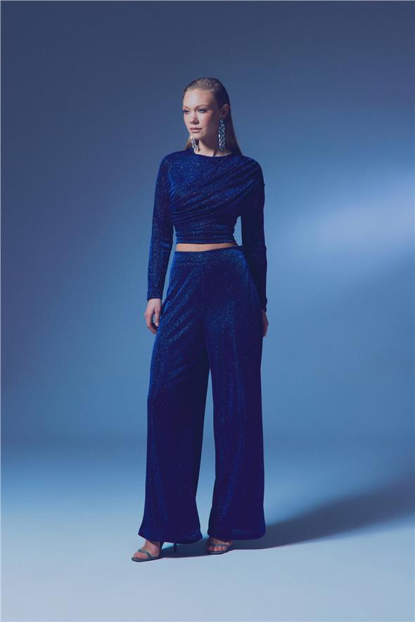 Simli Salaş Pantolon - Sax Mavi