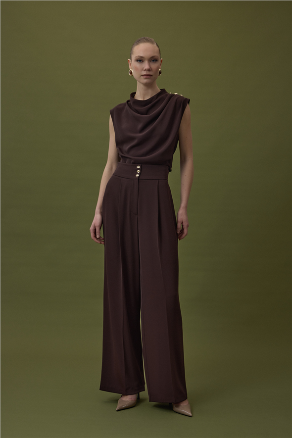 Talia Düğme Detaylı Pantolon - Kahve