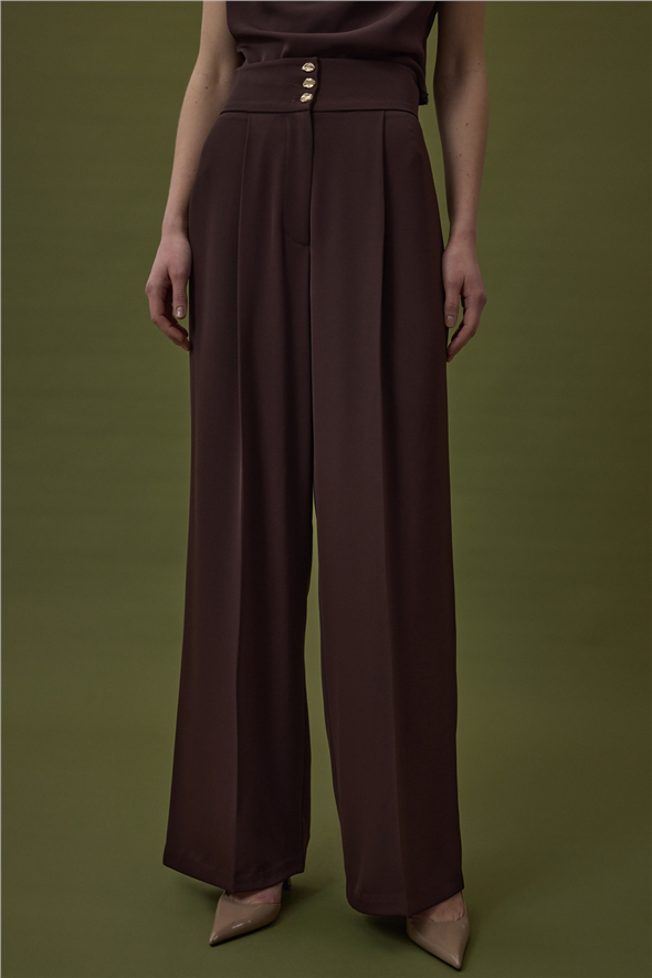 Talia Düğme Detaylı Pantolon - Kahve
