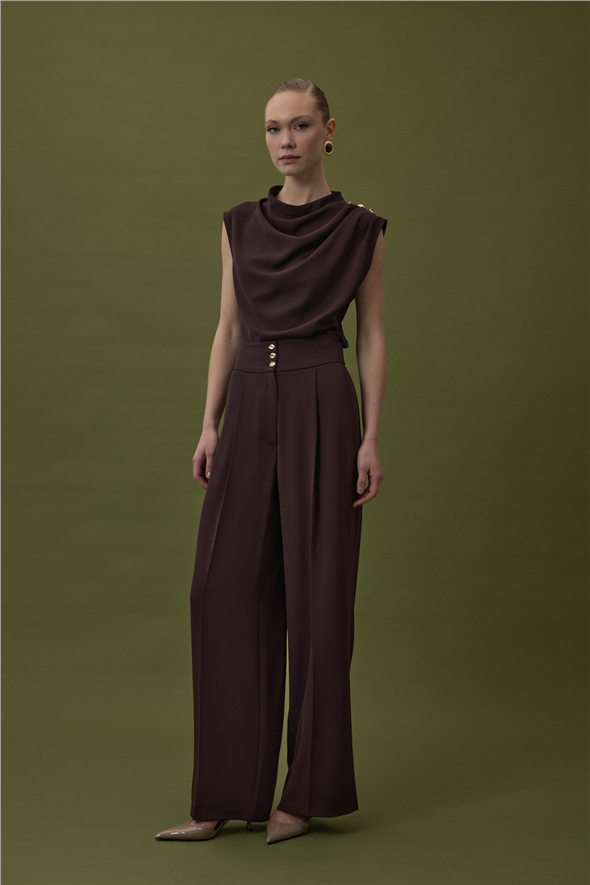 Talia Düğme Detaylı Pantolon - Kahve