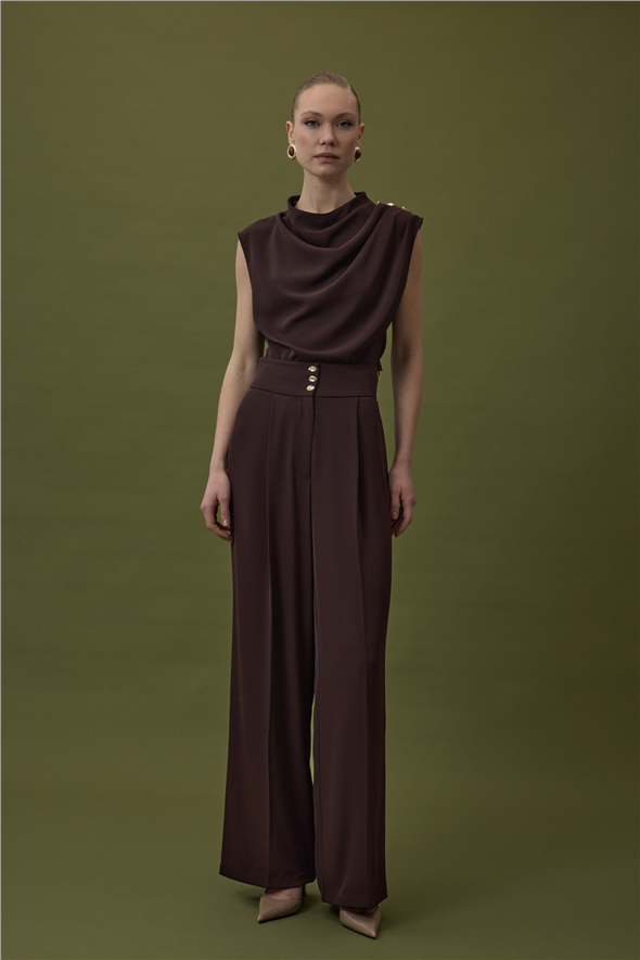 Talia Düğme Detaylı Pantolon - Kahve