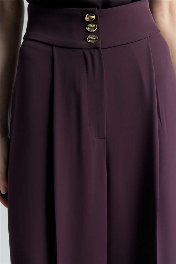 Talia Düğme Detaylı Pantolon - Mürdüm