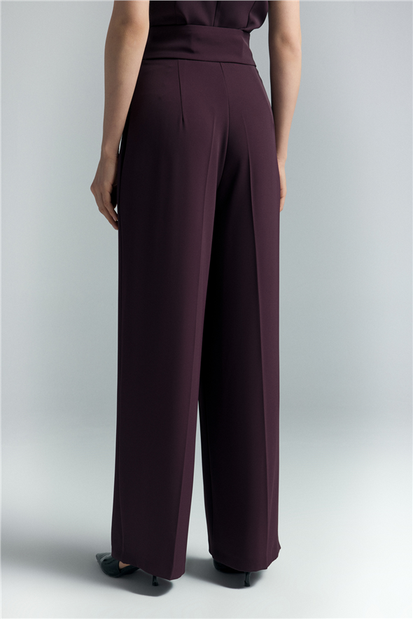 Talia Düğme Detaylı Pantolon - Mürdüm