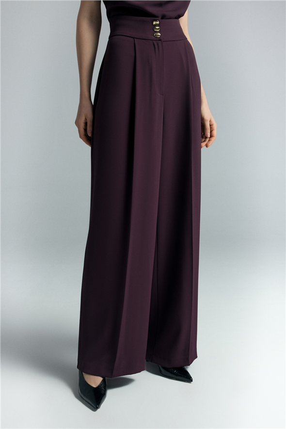 Talia Düğme Detaylı Pantolon - Mürdüm