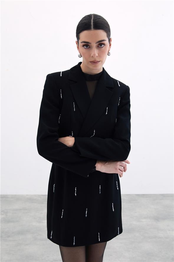Taşlı Kısa Ceket - Siyah