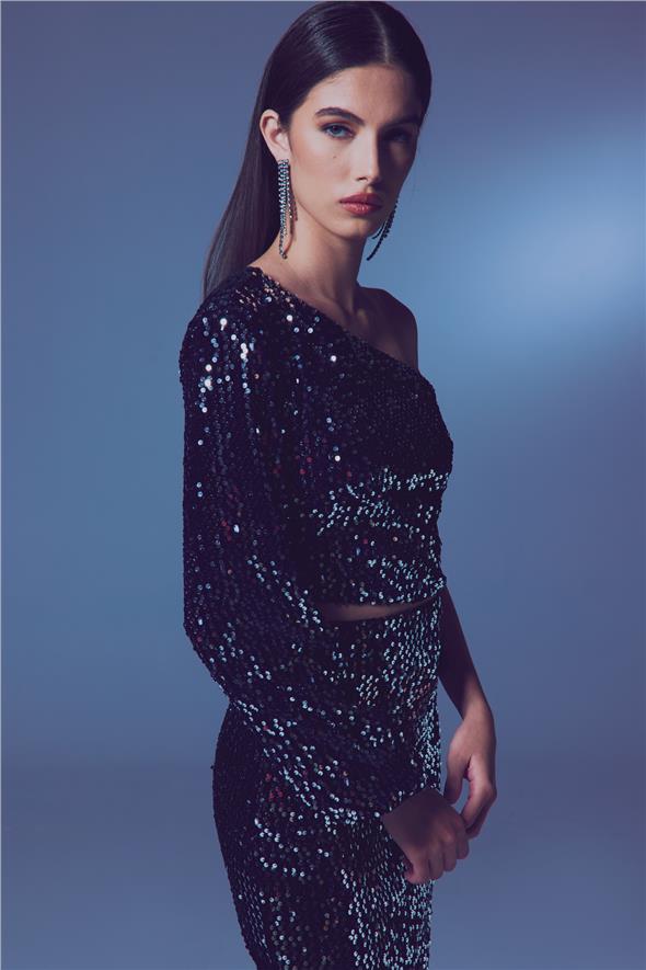 Tek Kollu Crop Bluz - Gümüş