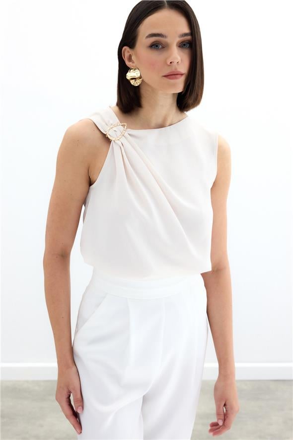 Tek Omuz Detaylı Bluz - Bej