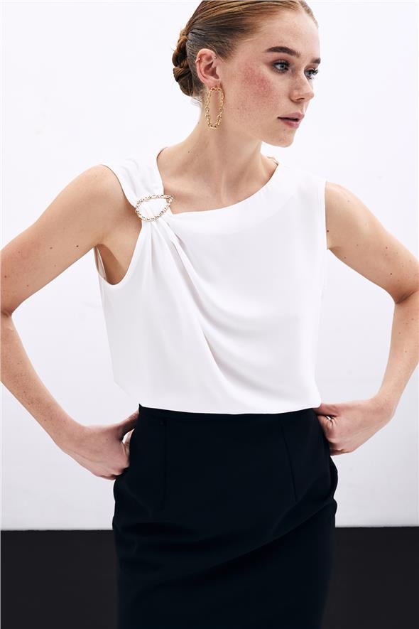 Tek Omuz Detaylı Bluz - Ekru