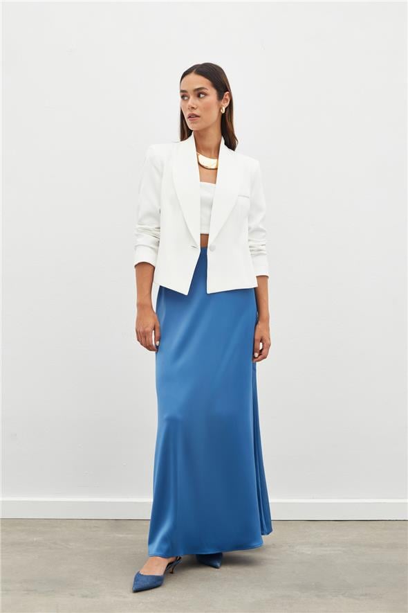 Uzun Saten Etek - İndigo