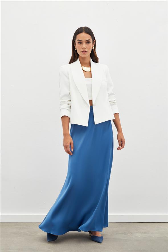 Uzun Saten Etek - İndigo