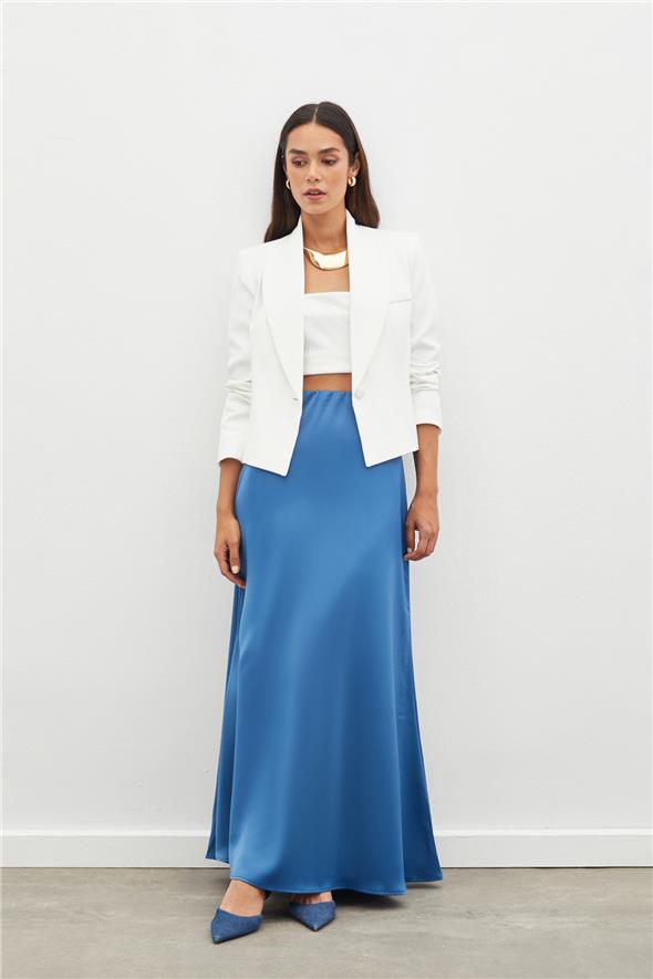 Uzun Saten Etek - İndigo