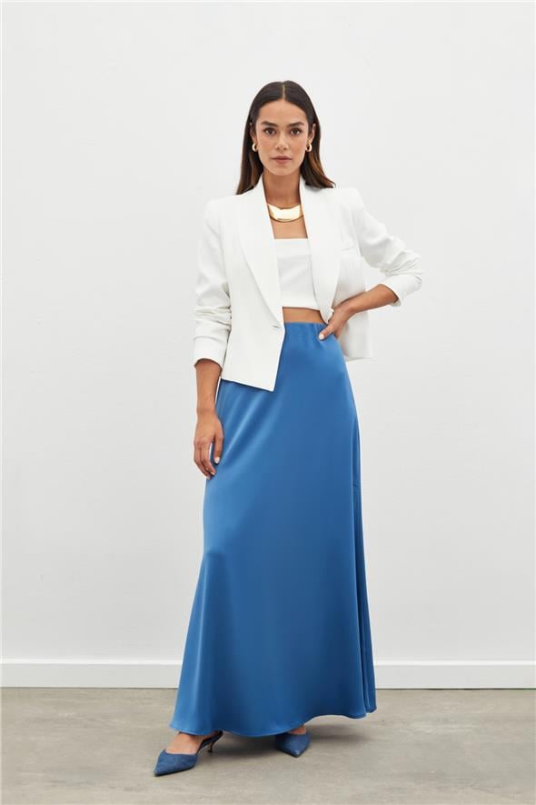 Uzun Saten Etek - İndigo