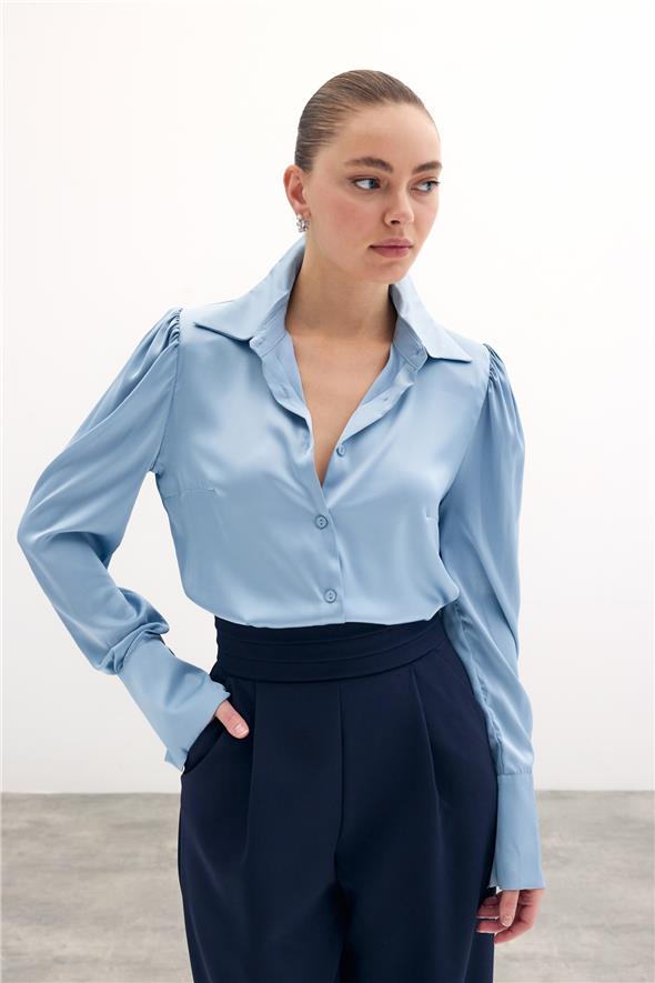 Vatkalı Saten Gömlek - Bebe Mavi