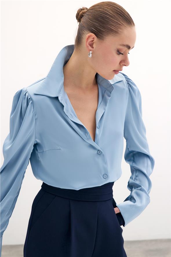 Vatkalı Saten Gömlek - Bebe Mavi