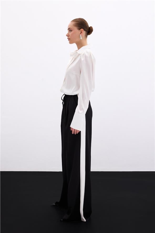 Vatkalı Saten Gömlek - Ekru