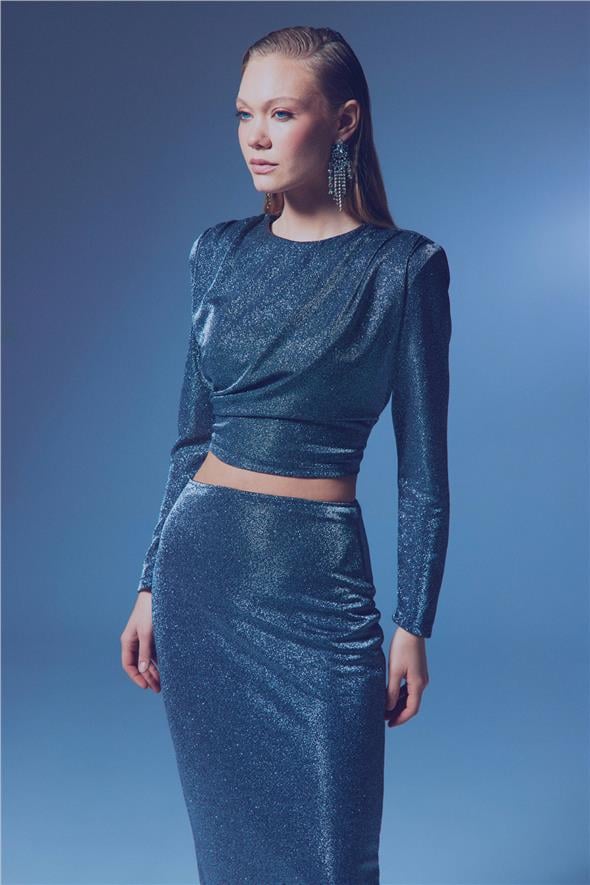 Vatkalı Simli Bluz - Antrasit