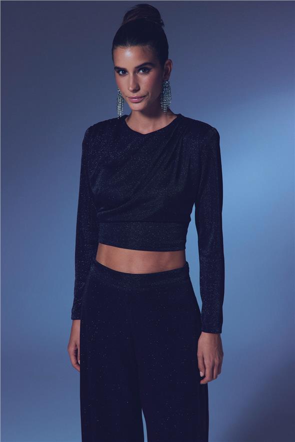 Vatkalı Simli Bluz - Siyah