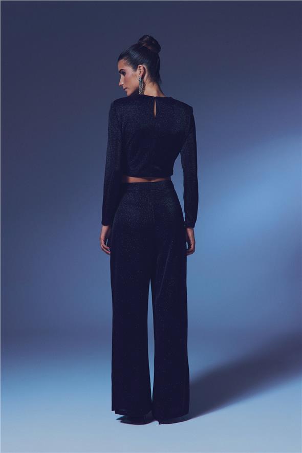 Vatkalı Simli Bluz - Siyah