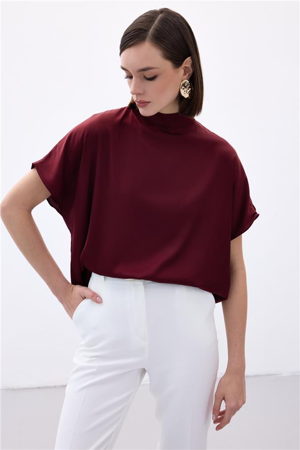 Yarasa Kol  Salaş Bluz - Bordo