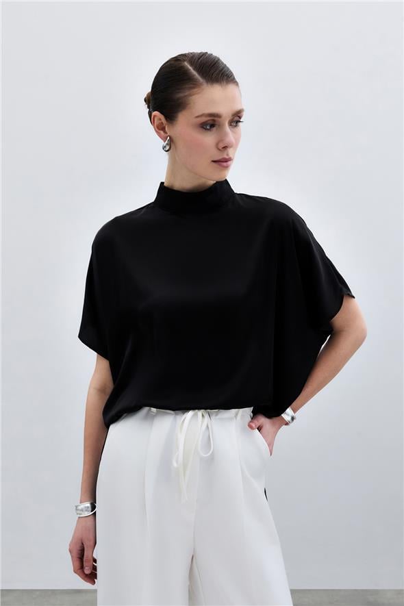 Yarasa Kol  Salaş Bluz - Düz Siyah