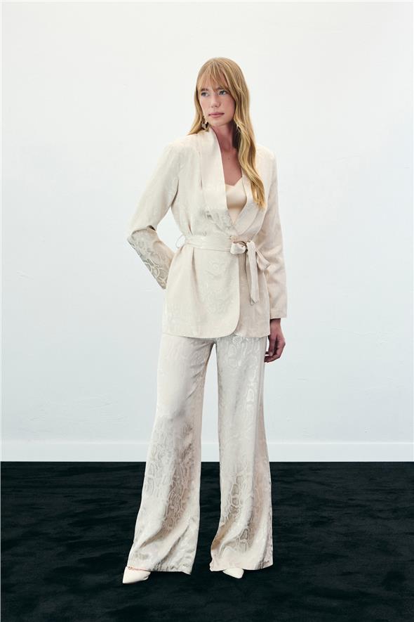 Yılan Desenli Uzun Ceket - Bej