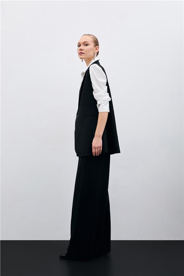 Yüksek Bel Bol Paça Pantolon - Siyah