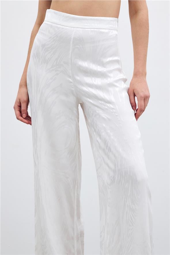 Yüksek Bel Desenli Pantolon - Ekru