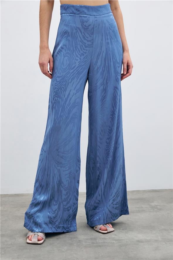 Yüksek Bel Desenli Pantolon - İndigo